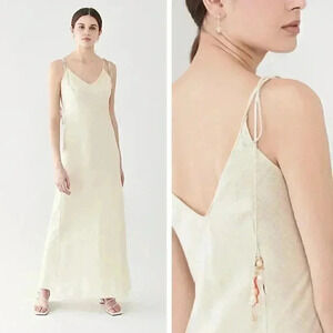 NWT DANNIJO Linen Tie Strap Dress in Beige Linen Blend Maxi